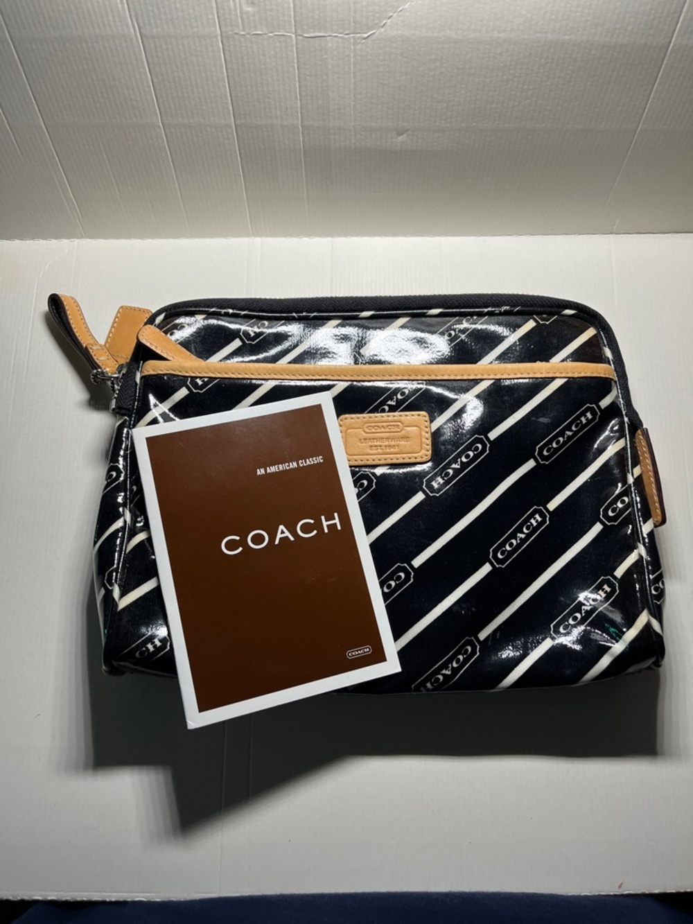 Coach Black Patent Logo Pouch with Tan Accent - Picture 7 of 10